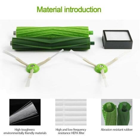Påfyllingssett for iRobot Roomba i7 i7+/i7 Plus E5 E6 E7 robotstøvsuger, 2 høyeffektive filtre + 3 kantbørster + 1