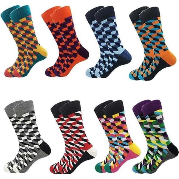IC Roligt set för män Klänning Strumpor - Färgglada Roliga Nyhet Bomull Funky Crew Socks Pack, Konstsockor