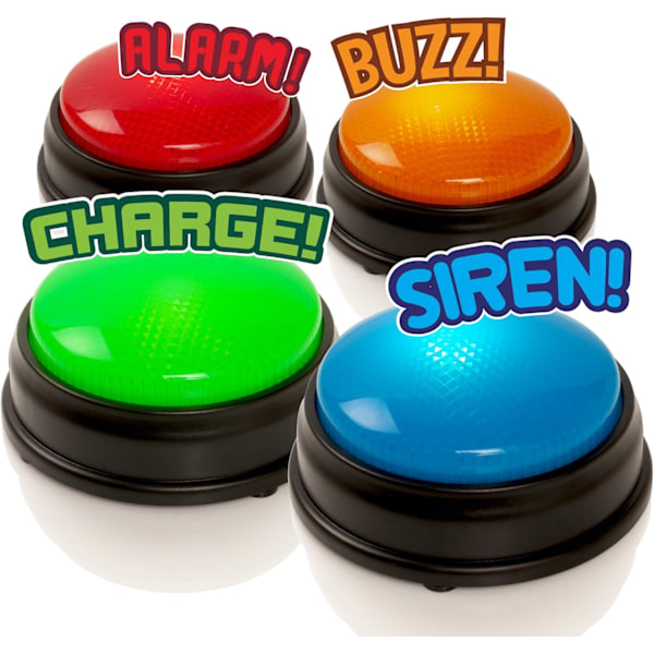 Quiz Buzzers - Set med 4 lätta och ljudstarka buzzers för frågesportspel