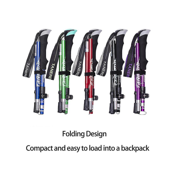 5-sektions fällbara vandringsstavar för utomhusbruk Camping Portable Trekking Pole Club Lätt att lägga i väskan Purple 30cm