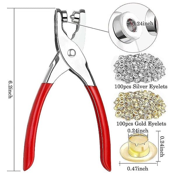 401-delars 1/4 tum 6 mm Öljettset med tång, Öljettverktygssats med 400 metallöljetter i guld och silver