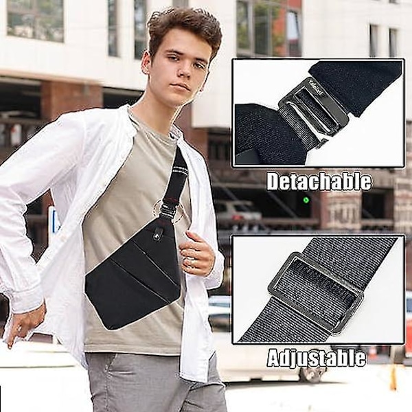 Slyngeveske, lett crossbody skulderveske brystvesker dagssekk, en stropp anti-tyveri slyngeveske for kvinner menn DB svart