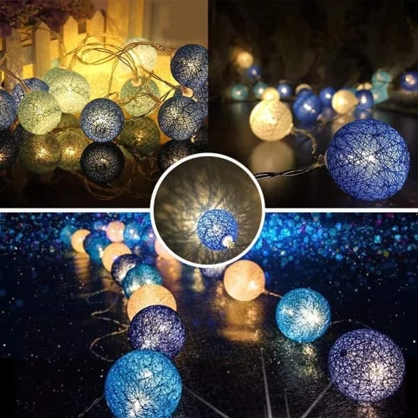 Bomullsboll ljusslinga, 3 m 20 LED-bollar ljusslinga för inomhusbruk