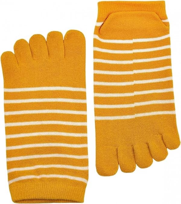 Dame tåsokker, 5 par, Tabi yogasokker, stribede, One Size