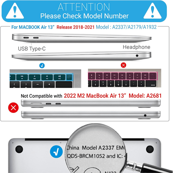 Yhteensopiva Uuden MacBook Air 13\" Kannen kanssa 2022 2021 2020 M1 A233