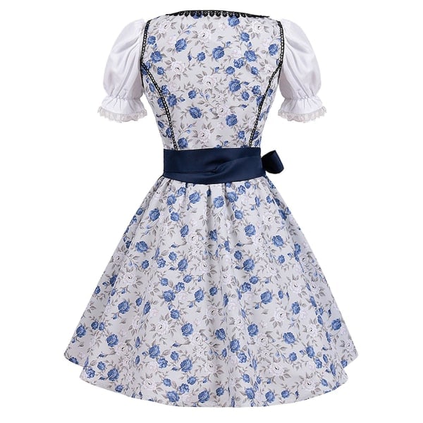 Pitsimekko Oktoberfestiin esiliinalla, perinteinen baijerilainen olutpuku, saksalainen Dirndl-juhlapuku Sininen M