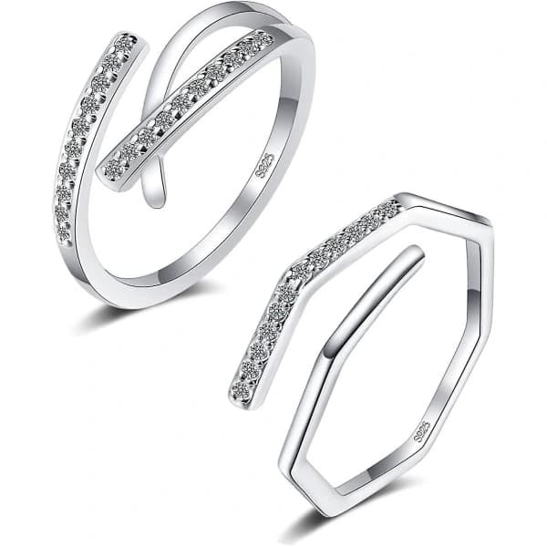 Justerbar Ring til Kvinder - 925 Sterling Sølv Tommelring - Sølvringe Piger - Fingerring Sæt - Bryllup Løfteringe Mor Mors Dag Gave, W