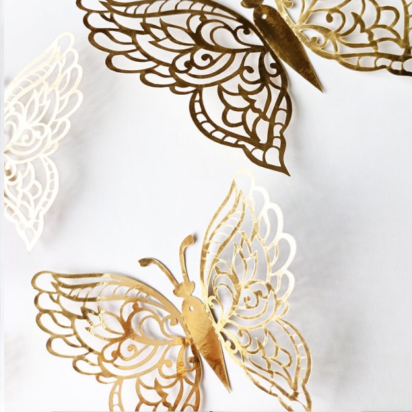 24st 3D Butterfly Väggdekor 3 storlekar Butterfly Väggdekor Rumsväggdekoration för sovrumsfest Bröllopsdekorationer Gold C