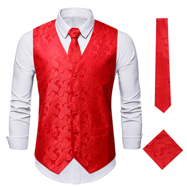 Herr kostymväst V-ringad printed Business Casual Guld Silver Väst 6 färger Red L