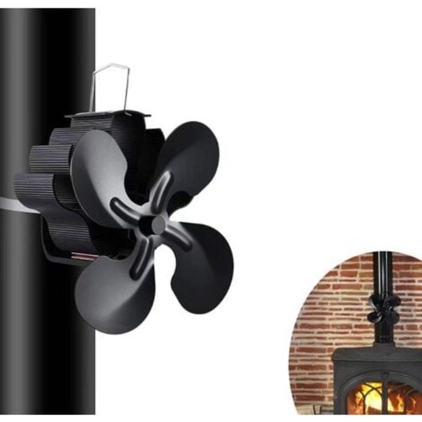 Brændeovnsventilator, 4 blade, varmeaktiveret pejsventilator, til brændeovn/pejs/gas/piller/træstammer