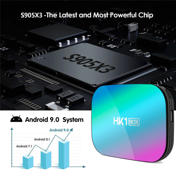Android 9.0 TV Box 4GB RAM 64GB ROM TV Box HK1 Box Amlogic S905X3 64-bitars Quad Core med Dual Wi-Fi 2.4G/5.0G, BT 4.0/ 3D Ultra HD EU 4GB 32GB