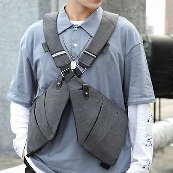 Liten Sling Bag Plånbok Stöldsäker Axelväska Män Kvinnor Crossbody Väska grå grå Höger Sida grå grey