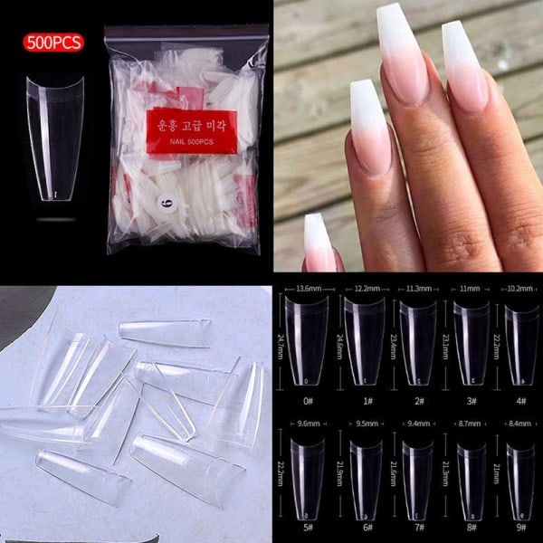500 stk. franske T-formede falske akryl negle kunst tips UV falsk negl - Perfekt Transparent
