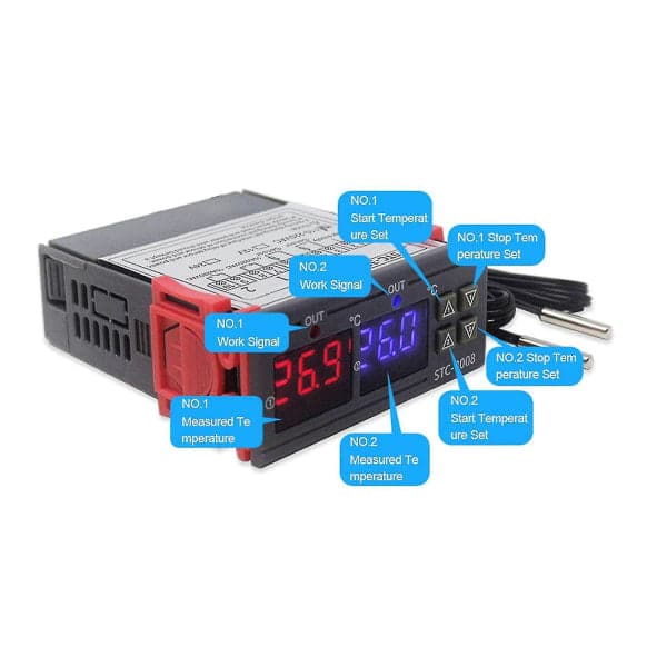 2x STC-3008 Dobbelt Digital Inkubator Termostat Display Temperaturregulator 12V