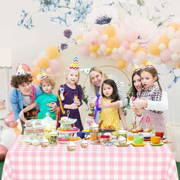 2-pak rektangulær plastikdug, engangs lyserød og hvid ternet dug til fester, picnics og bryllupper, 137 x 274 cm