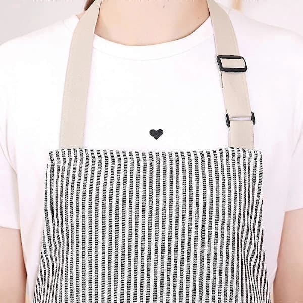 2-pack Kitchen Aprons, Adjustable Soft Chef Apron with 2 Pockets for Men Women (Black/Brown Striped)