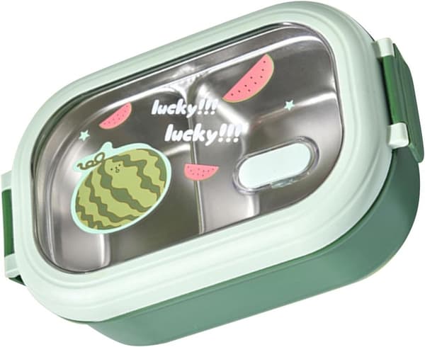 Isolert matboks i rustfritt stål med flyttbare skillevegger, lekkasjesikker Bento-beholder for voksne, barn, studenter, kontor, vannmelon-grønn