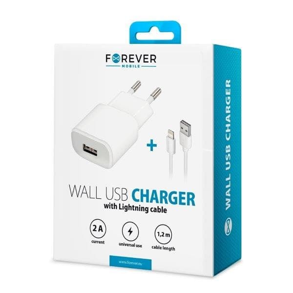 TS-Forever väggladdare TC-01 med 8-Pin iPhone-kabel - 2 A