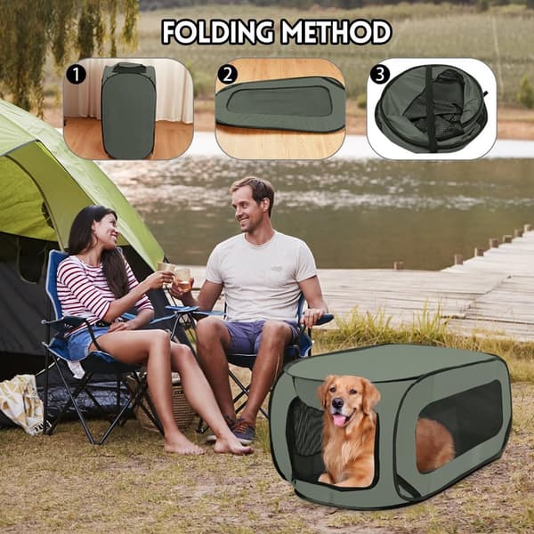 Sammenleggbart kjæledyrbur, ventilert bærbart reisebur for katter og hunder, verktøyfri sammenlegging, grønn, 92 x 52 x 52 cm, opptil 15 kg