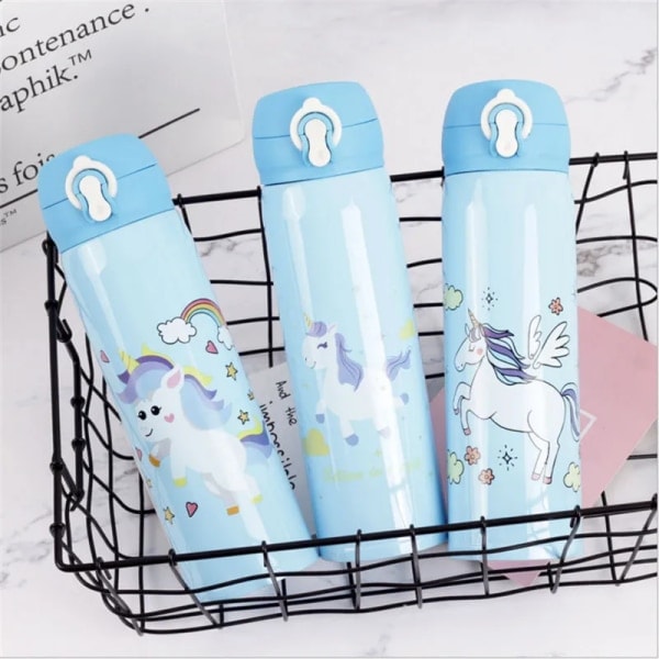 Vattenflaskor 500 ml Kapacitet Dricka Vatten Cartoon Unicorn Rostfritt Stål Vakuum Kolvar Vattenflaska Barn Present