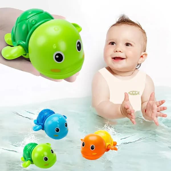 Svømmende skildpadde badelegetøj 3-pak, optrækkeligt flydende ABS babylegetøj til småbørn 1-3 år, badekar og pool, tilfældig farve