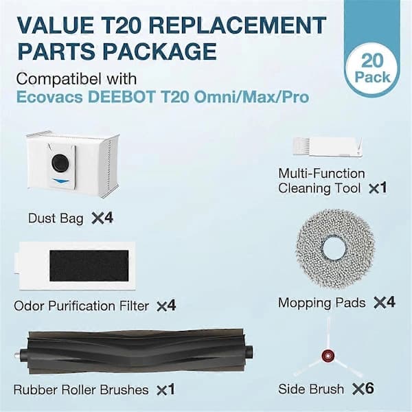 Tilbehørssett for ECOVACS T20 Omni/Max/Pro/T20 Max støvsuger 54 Plast