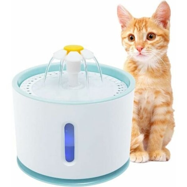 Automatisk og lydløs vandfontæne til kat og hund - Stor kapacitet på 2,4 L - Med LED-vindue til vandniveau