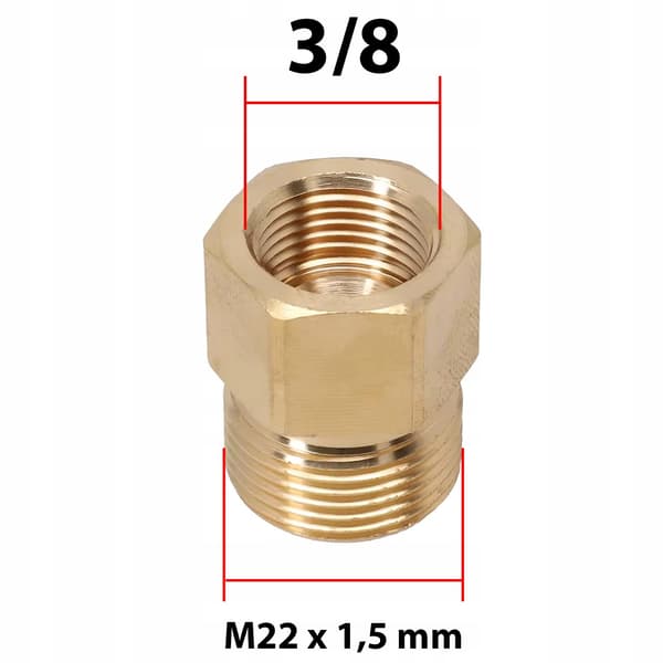 Adapter M22X1.5 External to 3/8 Inch Internal – Brass | Threaded Reduction | Replacement Part for Kärcher HD, HDS