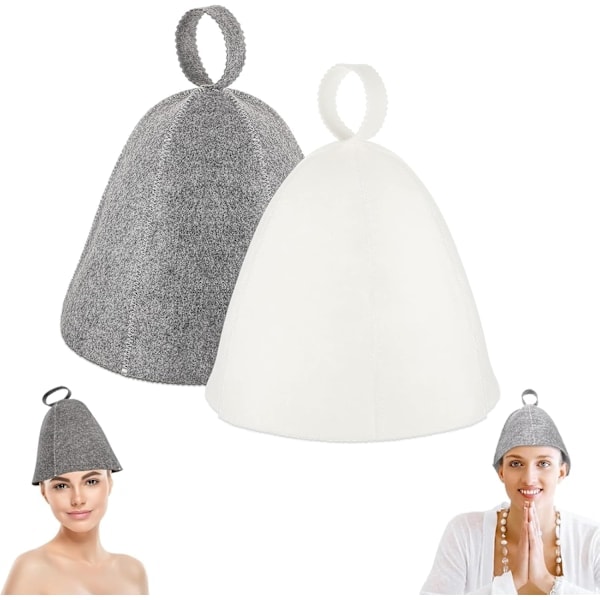 st badstuehatter, originalull, komfortable og pustende for badstue, 100% naturlige badstue-tilbehør i filt (grå og hvit){HH}