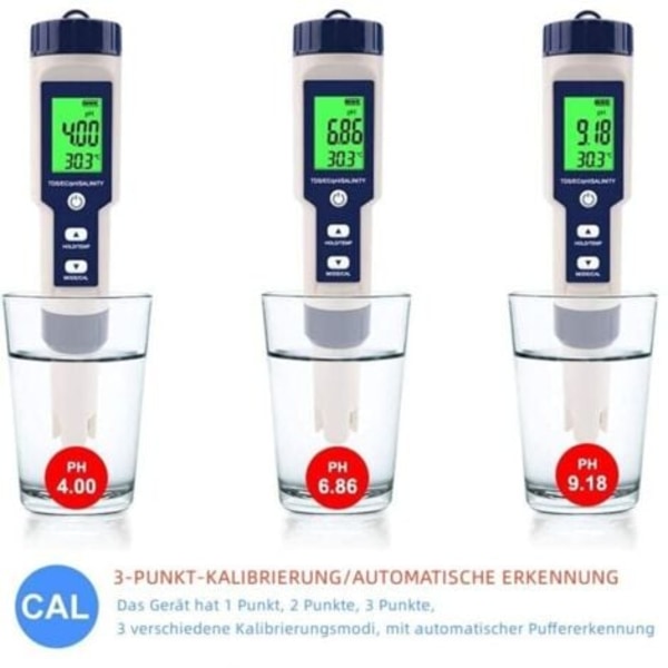 5-i-1 PH/TDS/EC/Salthalt/Temperaturmätare, Vattenkvalitetsmätare för Pooler, Hydroponisk Odling, Dricksvatten, Akvarier