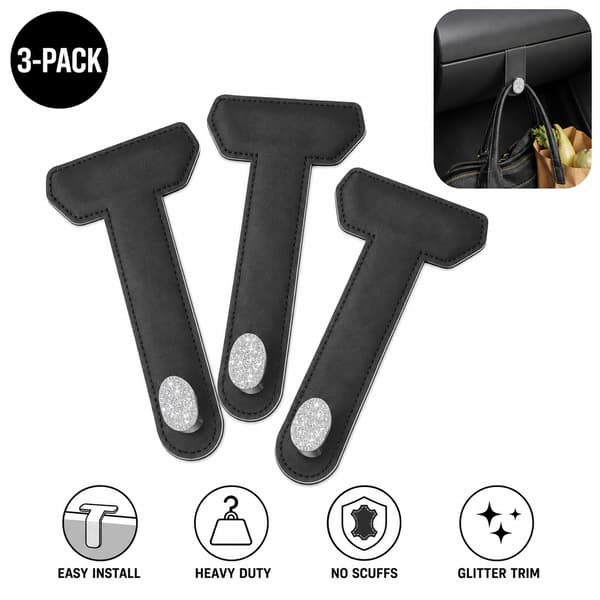 3-pak metalhandskerumskroge med glitterkant til bil, mini, sort Black 1