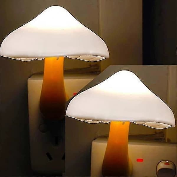 2-pak Lysstyring Svampe Dekorativ Natlampe Plug-in Lyssensor Sengelampe LED-lys Fødselsdagsgave (gul)
