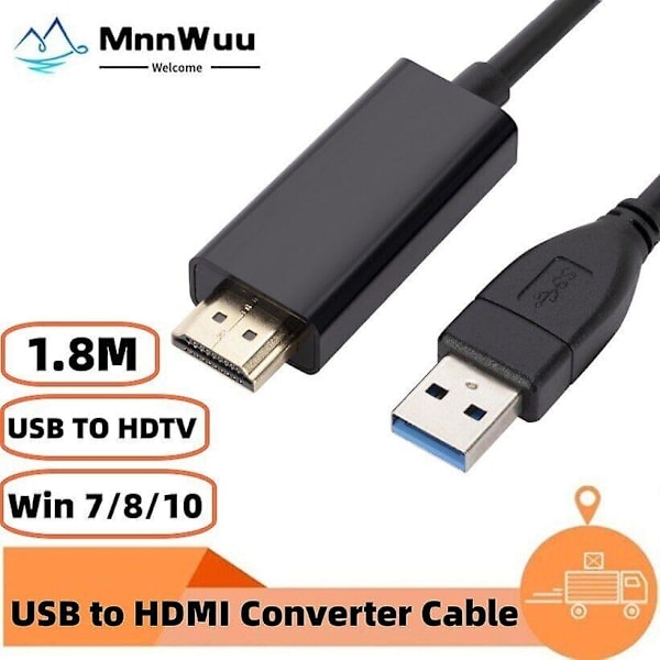 1,8 m USB till HDMI-adapterkabel USB 2.0 typ A hane till HDMI hane omvandlare ny