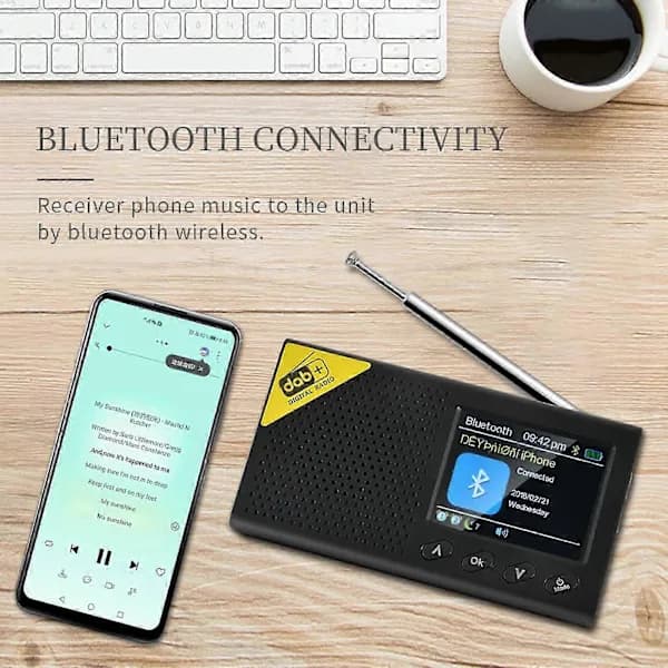 2.4 \" Bærbar DAB DAB+ Digitalradio FM Genopladelig Bluetooth Musikafspiller LCD ft
