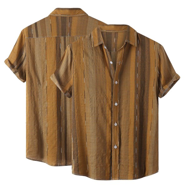 Kortärmad herrskjorta med printed Khaki XXL
