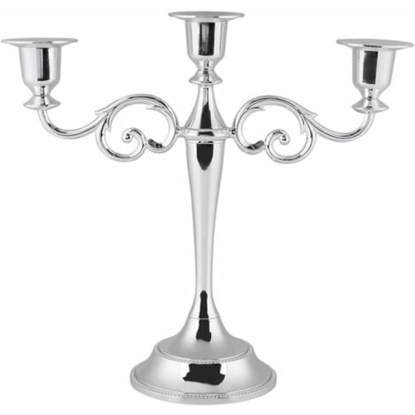TS-Ljusstake 3 Armar Bougeoir i Metall Vintage för Bröllop Heminredning Bord (Färg: Silver)