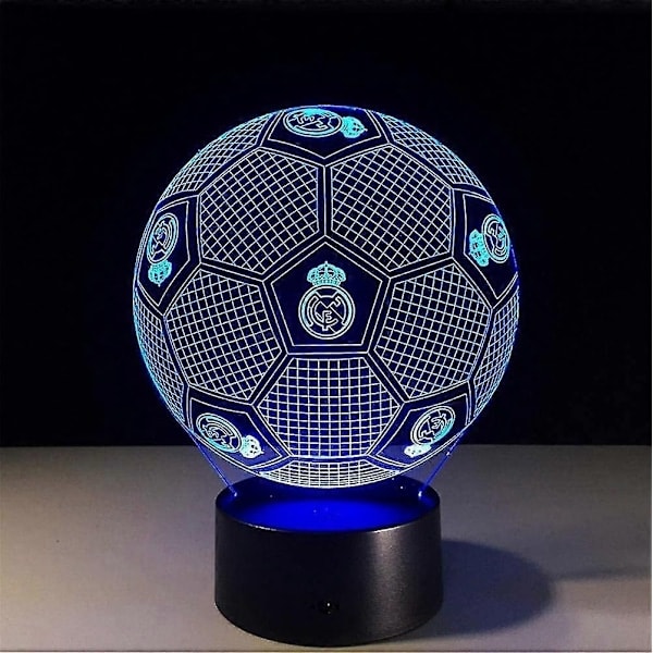 3D Visuel Illusion Real Madrid Fodbold Natlampe Legetøjslampe, Fjernbetjening, Dæmpbar, Batteri- eller USB-drevet, 7 Farveændringer Jul-Perfekt