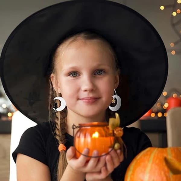 Halloween Måneøreringe, Kat på Månen Hængeøreringe Akryl Stilfulde Søde Dyr Måne Stjerne Krogøreringe Gave