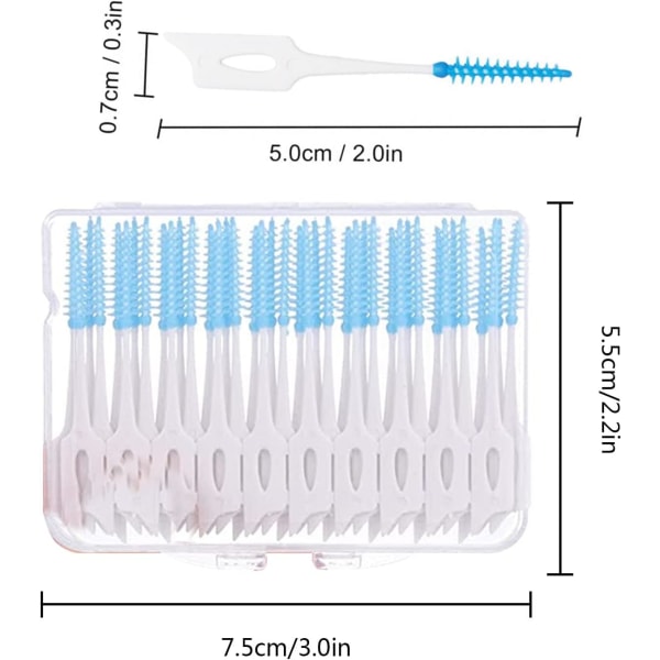 Lådor med tandtrådsstickor, elastiska mellanrumsborstar (80 st)
