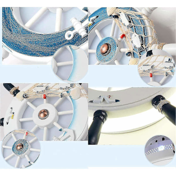 Nautisk Marine Ror Loftlampe Væglampe Pirat Sømand Marine Skib Justerbar Krigsskib Rat Gear Lampe Led Fiskenet Hampetov-Perfekt