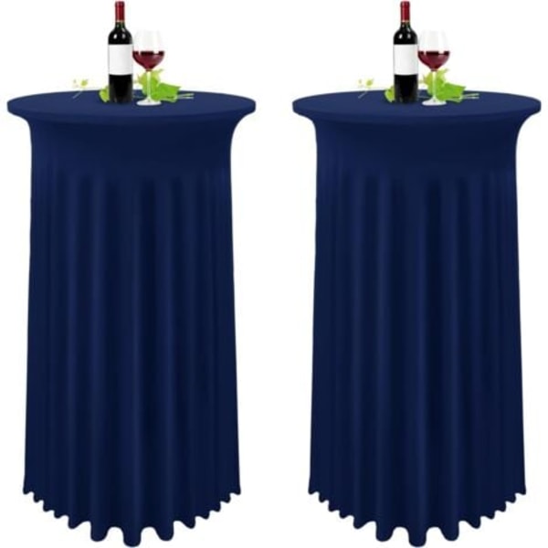TS-Set med 2 Mörkblå Överdrag för Högt Bord, Duk för Ståbord 80 x 110 cm, Marinblå Duk med Plisserad Kjol