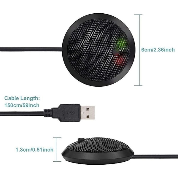 Konferens USB-mikrofon, rundstrålande kondensatormikrofon för PC med tystnadsknapp och LED-indikator, pl{HH}