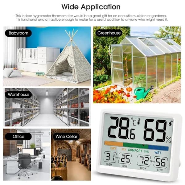 Digital Rumstermometer Hygrometer Magnetisk Temperatur- och Fuktighetsmätare YYV