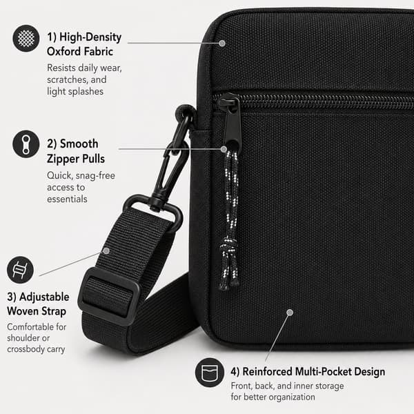 Oxford Crossbody Taske til Mænd til Rejser og Daglig Pendling, Sort black