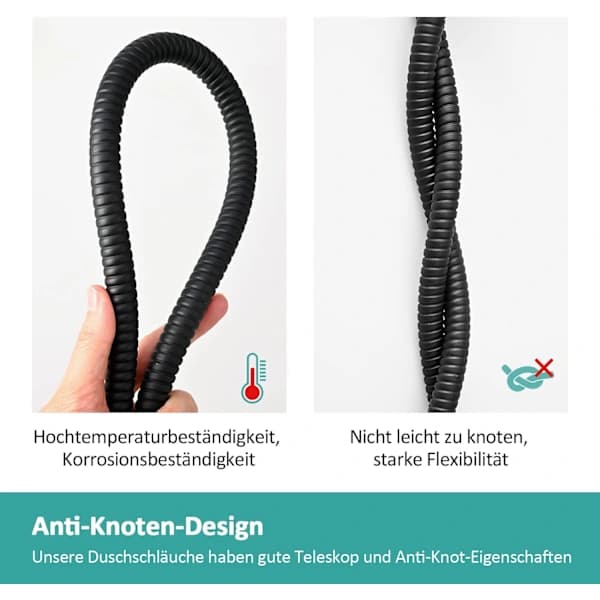 Duschslang svart 1,5 m lång, rostfritt stål, flexibel dusch