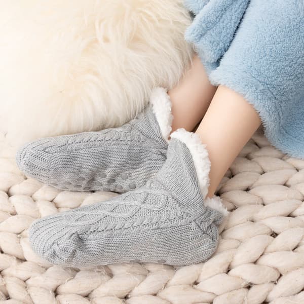 Damtofflor, fluffiga fleecefodrade halkfria strumpor, varma golvstrumpor, grå, storlek 38-42 (26cm)