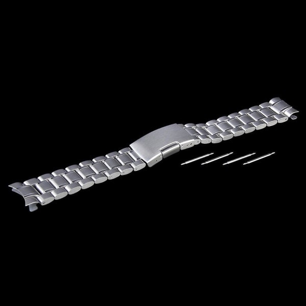 22 mm Armband i Rostfritt Stål med Solida Länkar, Böjd Ändstycke, 4 st Fjäderstift (Silver)