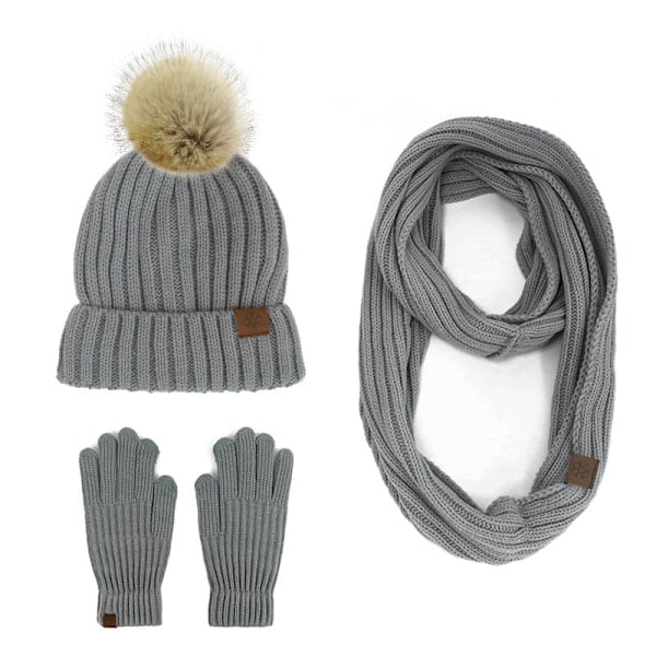 Strikket hue Halstørklædehandsker Tredelt sæt udendørs Hold varm Light purple three-piece set