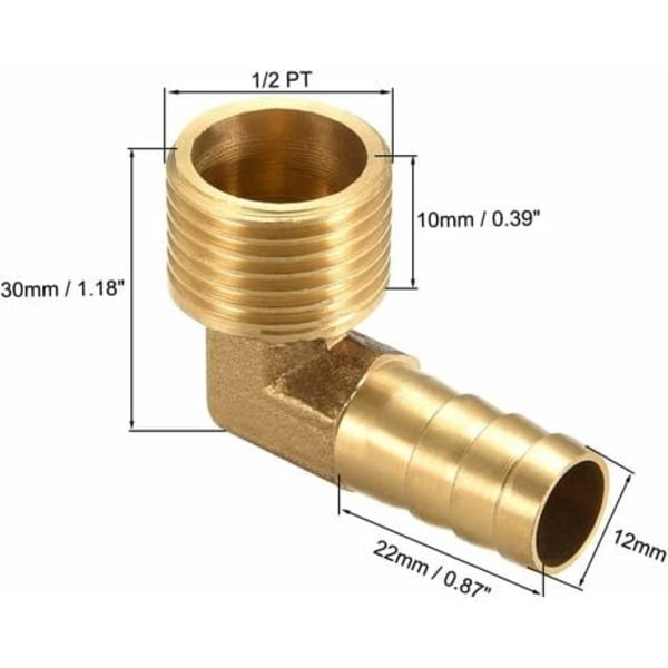 TS-Letku Liitin Messinki 90° Kulmaliitin 12mm Letkuliitin x1/2\" G Uros Letku 2kpl