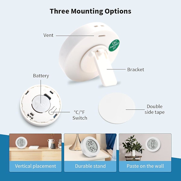 2024, pakke med 6 digitale innendørstermometre Mini LCD-termometer Hygrometer innendørs romtermometer fuktighetsmåler med smiley-indikator (hvit)